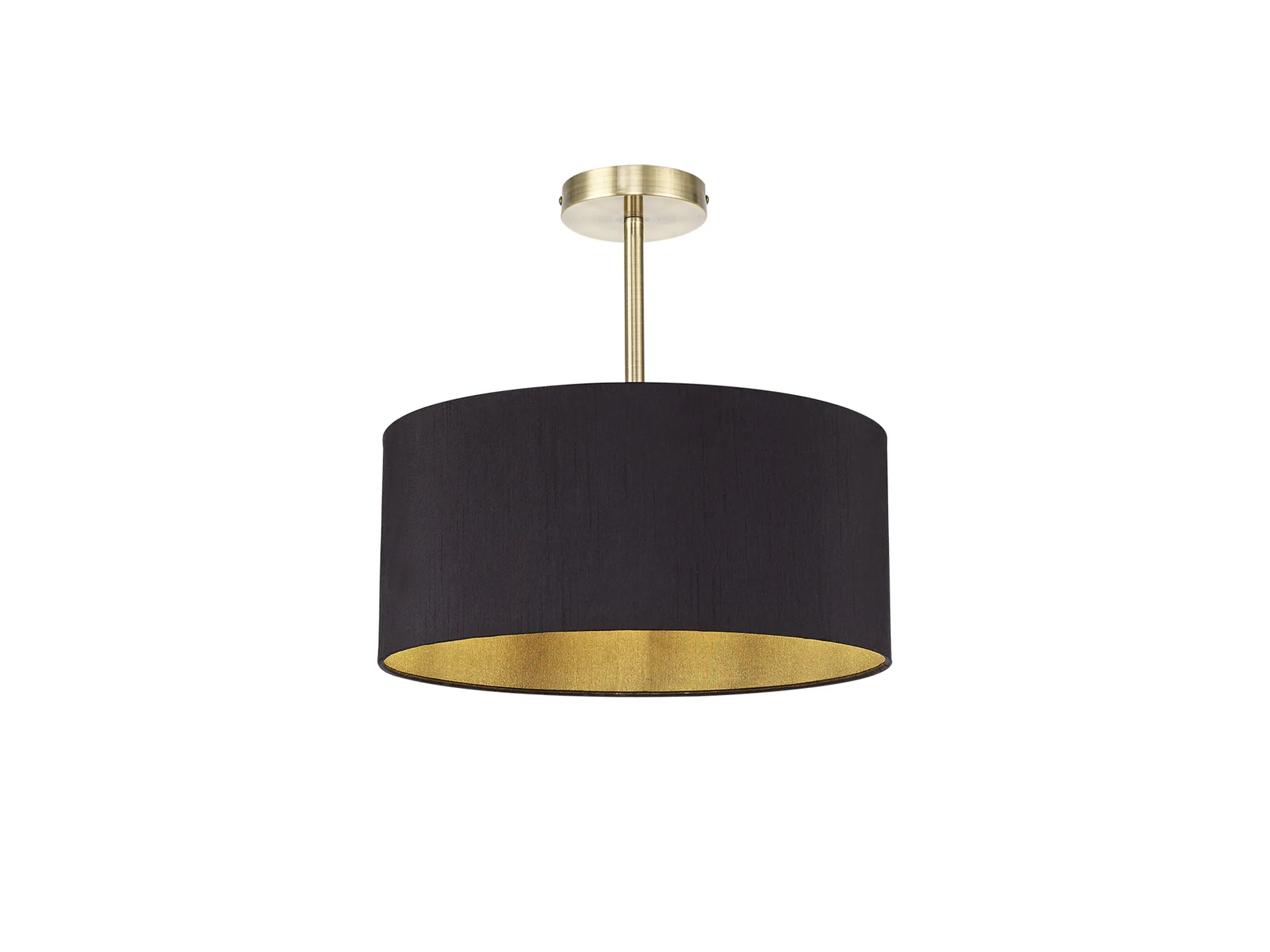 DK0171  Baymont 40cm Semi Flush 1 Light Antique Brass, Midnight Black/Green Olive